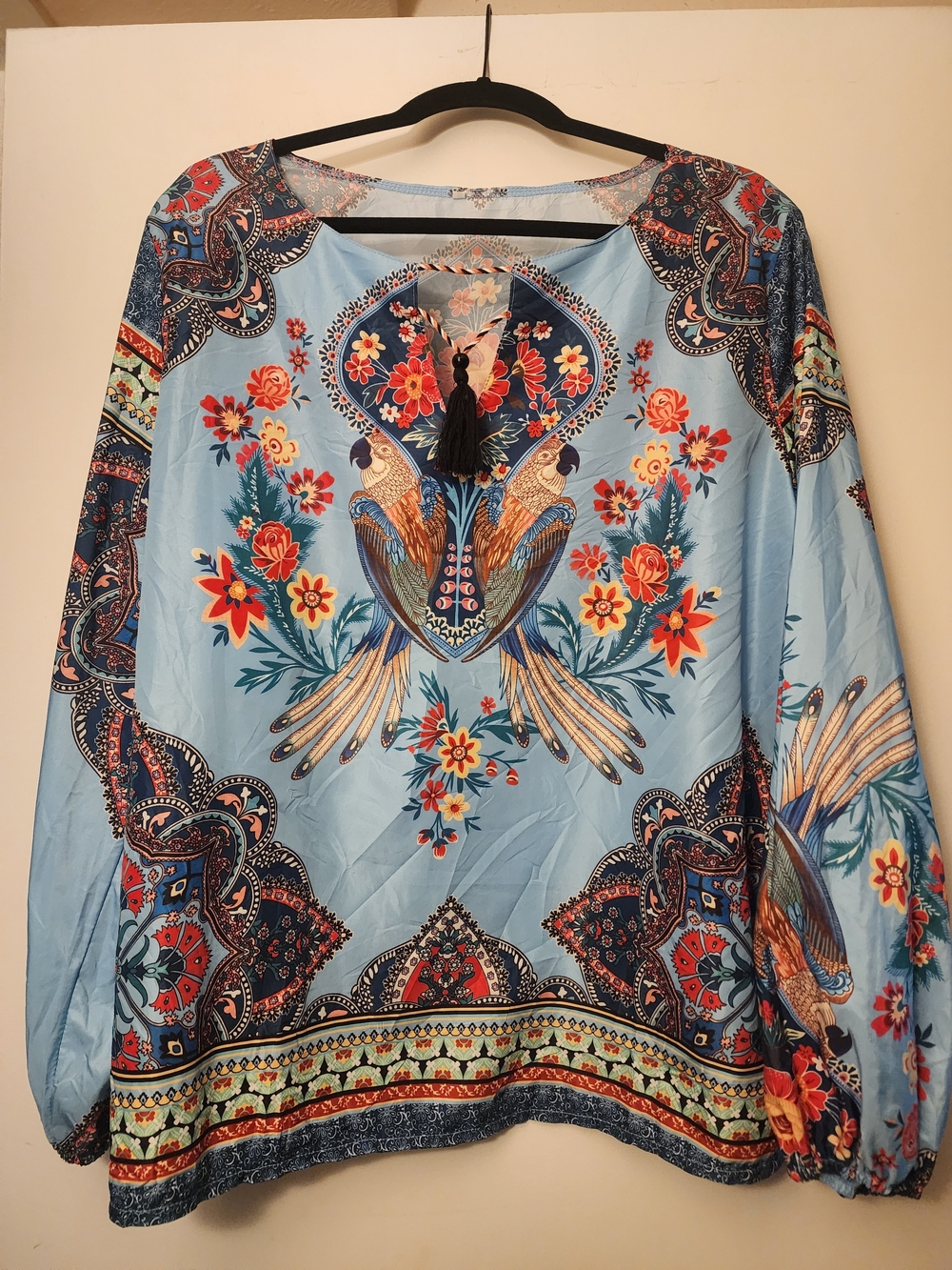 Light Blue Floral Parrot Print Boho Women’s Top